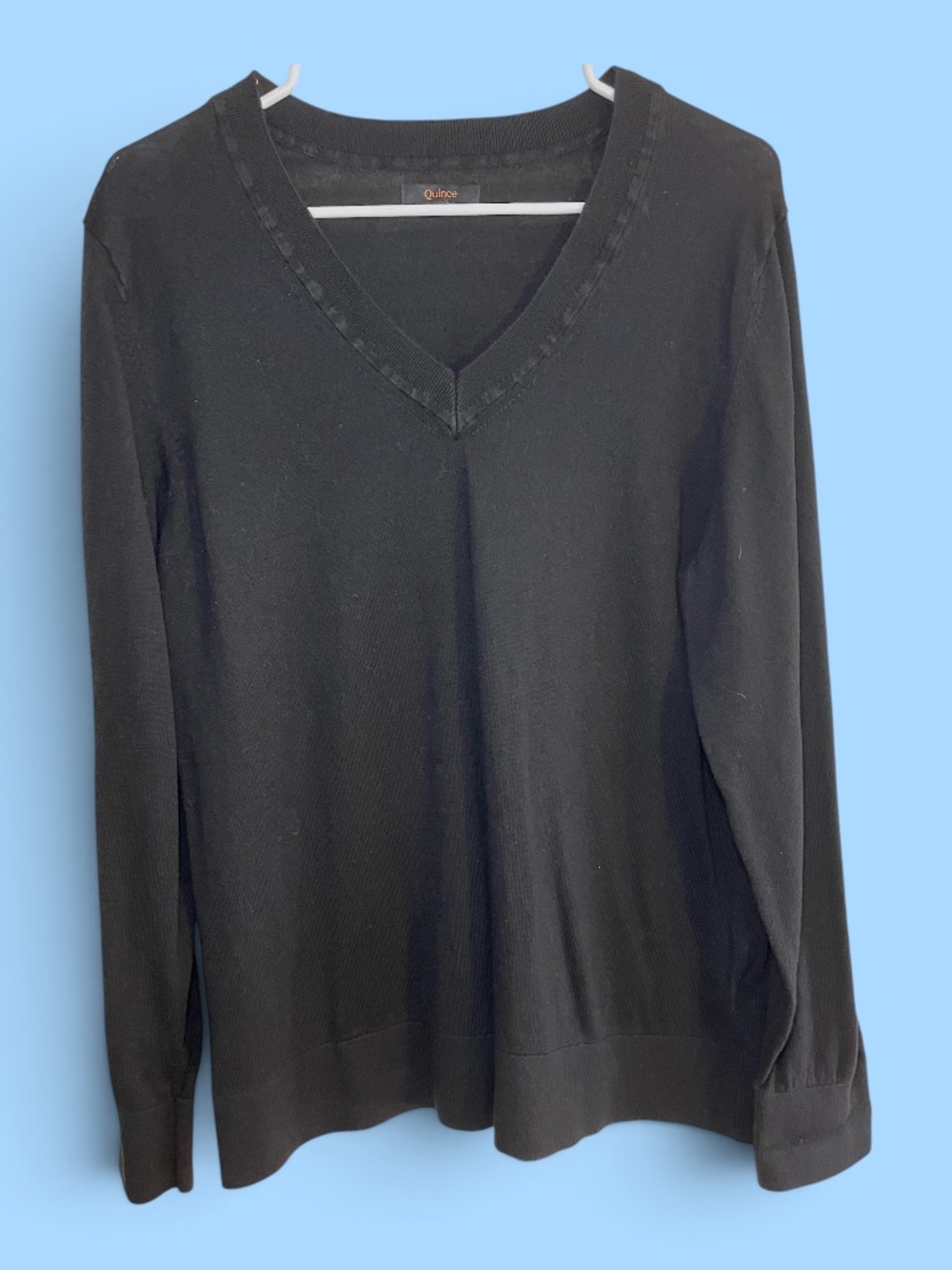 Quince Lightweight Black Cotton Cashmere V-Neck Sweater Tee Size XL